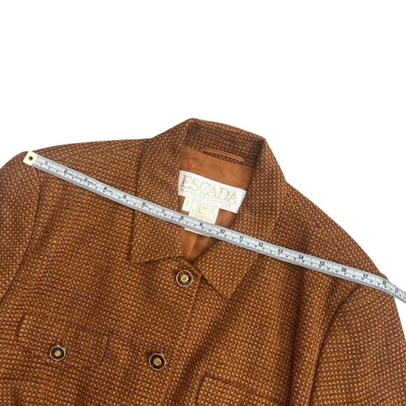 Vintage Escada Margaretha Ley Wool Blend Tweed Blazer Orange Size 14 Gold Button - Picture 12 of 15